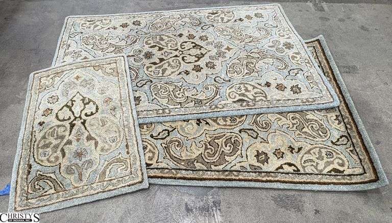 3 Coordinated Area/Throw Rugs - 42" x 66" of largest - some wear image