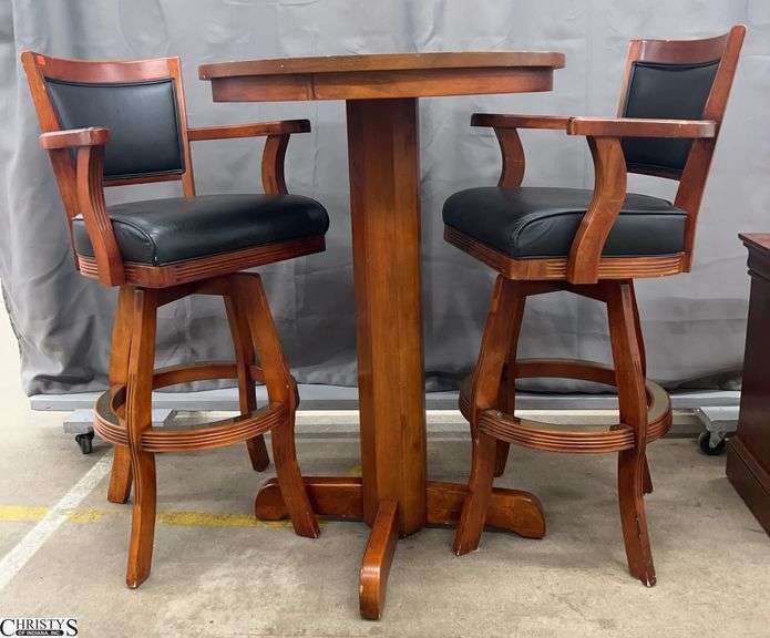 Pub Height Table and Swivel Stools - 30" x 43" of table - some finish surface wear image