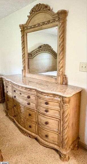 Contemporary Stone Top 9 Drawer Dresser and Mirror - 73" x 20" x 90" as sits image