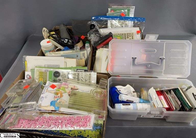 Small Card Stock, Clear Stamps, Acrylic Blocks, Adhesives, Small Tool Box With Crafting image