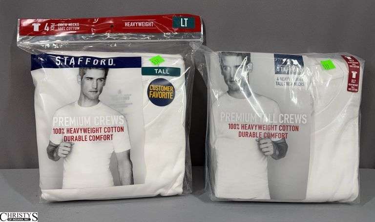 2 New Packages of Four Stafford White Crew Neck T-Shirts.  Size LT and XLT image
