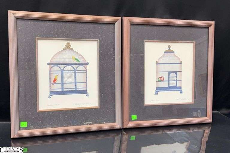 "Canary Condo" and "Love Birds" Framed Prints after Kathy Mitcham - 15" x 16.5" of each frame image