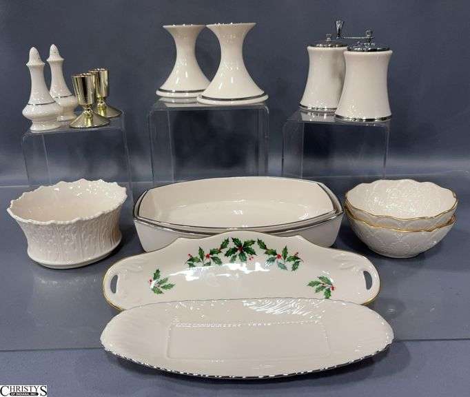 Assorted Lenox and Franciscan Dishes - Salt & Pepper Mills, Serving Bowls, Candlesticks, Misc - 9" of largest piece image