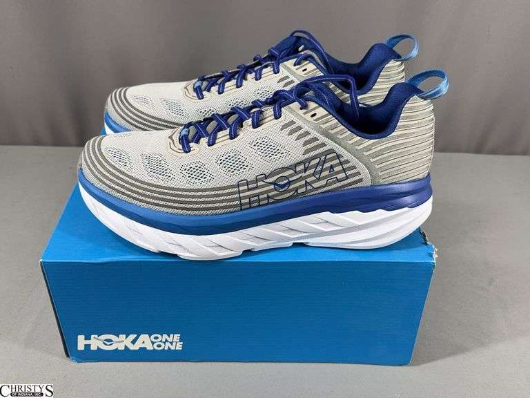HOKA Men's Athletic Shoes in Original Box.  Size 12.  Color:  Grey.  These shoes look to be not worn. image