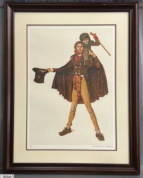 "Tiny Tim" Norman Rockwell Lithograph - 32" x 40.5" of frame