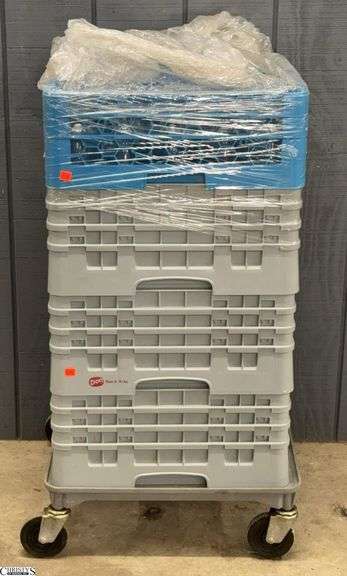 4 Cambro Drink Racks with Assorted Glassware on Rolling Base image