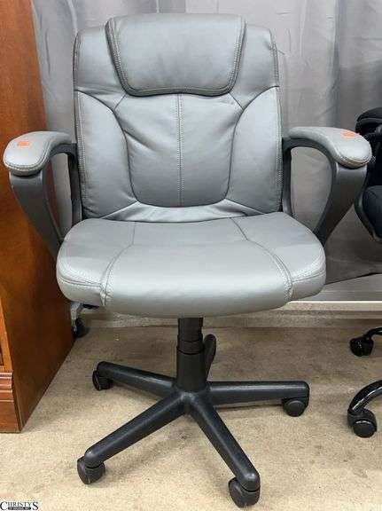 Grey Faux Leather Office Chair - 25" x 37" as sits image