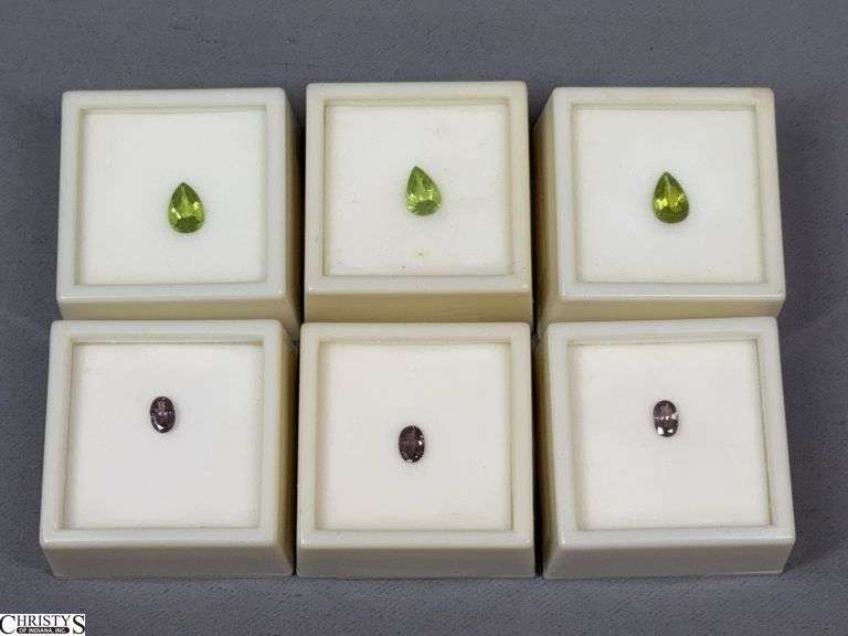 6 Gemstones- 3 Color Change Garnets .50ct. 6x4mm and 3Green Peridot 1.25ct 9x6mm image