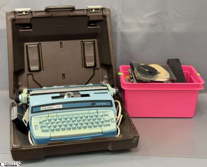 Smith - Corona Coronet Super 12 Typewriter w/ Film Ribbon, Cassette Tapes, Stereo Microphone - 16" x 13" of typewriter image