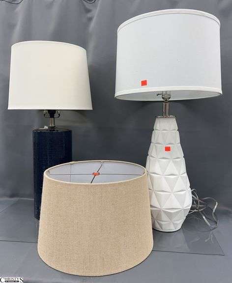 2 Modern Style Table Lamps and Spare Shade - 32" T of largest image