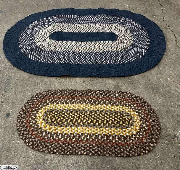 Navy Blue Braided Area Rug and Multi Color Braided Throw Rug - 48" x 73" of largest - some wear image