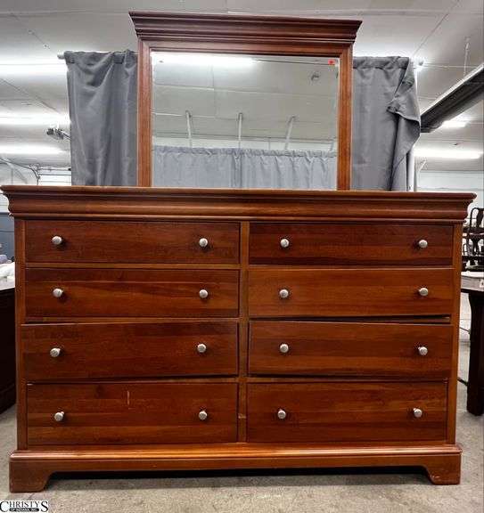 Stanley Furniture 8 Drawer Dresser and Mirror - 68" x 19" x 44" of dresser - 45" x 37" of mirror image