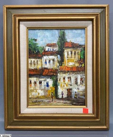 Painting on Canvas "Villa Nova" Lower Corner, Frame Measures 16x19" image