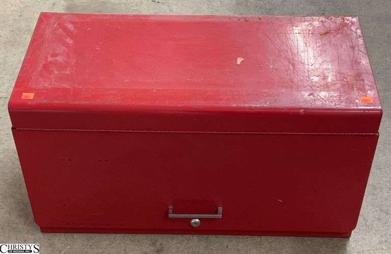 Red Metal Tool Chest and Contents - 26" x 12" x 14"