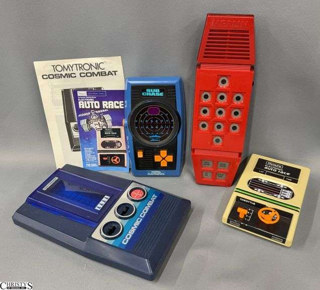 4 pcs Vintage Games Cosmic Combat, Sears Electronic Auto Race, Sub Chaser, Merlin Multi Game image