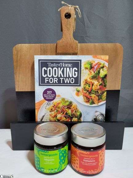 Wooden Recipe Book Holder, Taste of Home Cooking for Two Recipe Book w/ Jalapeno & Habanero Jelly image