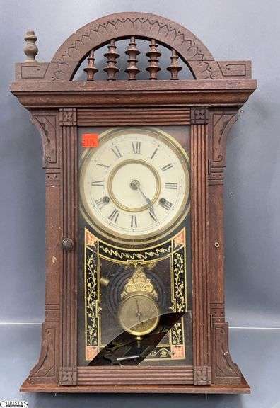 Antique Clock - 12" x 4.5" x 19" - shows wear and damage image