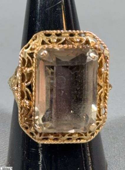 10K Yellow Gold Ring with a Citrine Colored Stone and Filigree Gold Setting image