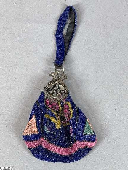Beautiful Beaded Purse with Silver Tone Clasp.  Pink, Blue, Yellow Colors image