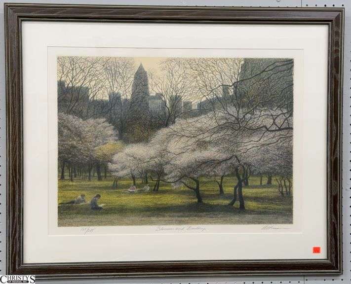 Signed Harold Altman "Blossoms and Buildings" 125 of 285 - 36" x 28" of frame - appears to have artist signed note to verso image