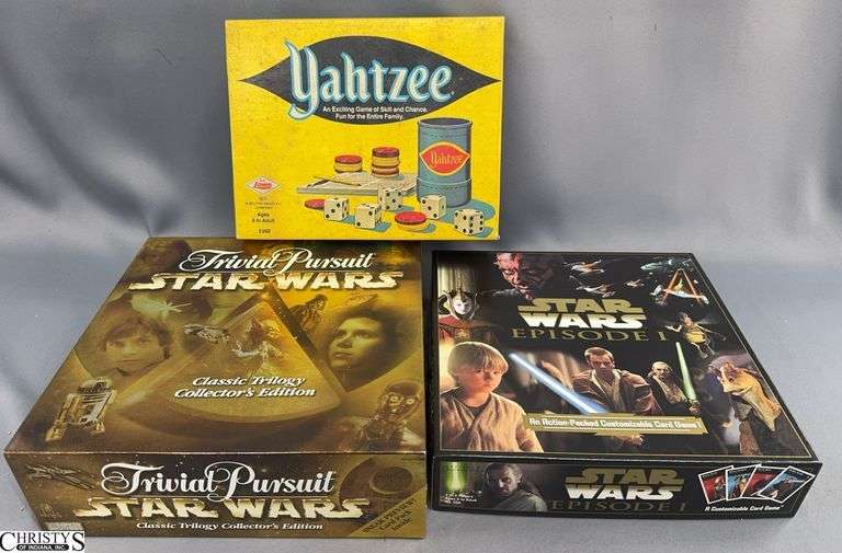 Star Wars Episode I Customizable Card Game, Trivial Pursuit Star Wars, & Yahtzee Board Game Lot image