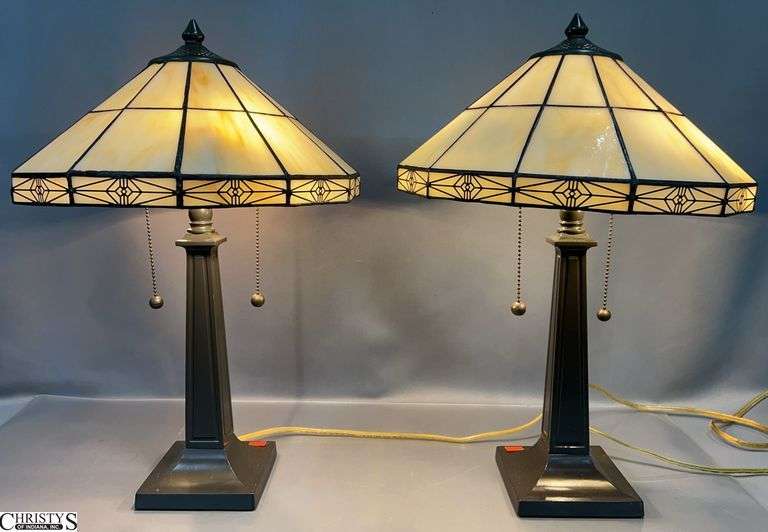Pair Stained Glass Style Table Lamps - 20" of each image