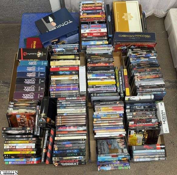 Skid With DVD's XENA Warrior Princess Seasons, The Ten Commandments, The West Wing, Indiana Jones Collection, Perry Mason, Downtown Abbey Collectors Sets, Greys Anatomy Seasons, and MUCH More image