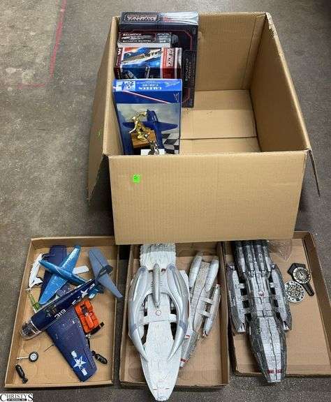 Assorted Model Kits and Trophies - Battlestar Galactica, Airplane, Bowling All Showing Damages image