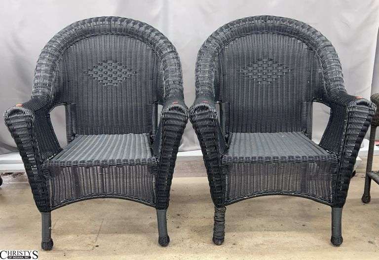 Pair Resin Wicker Outdoor Chairs - 29" x 38" - 16" seat of each - no cushions image