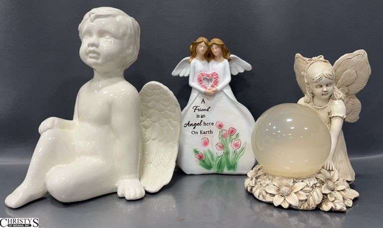 3 Angel Motif Figurines - 10" of tallest image