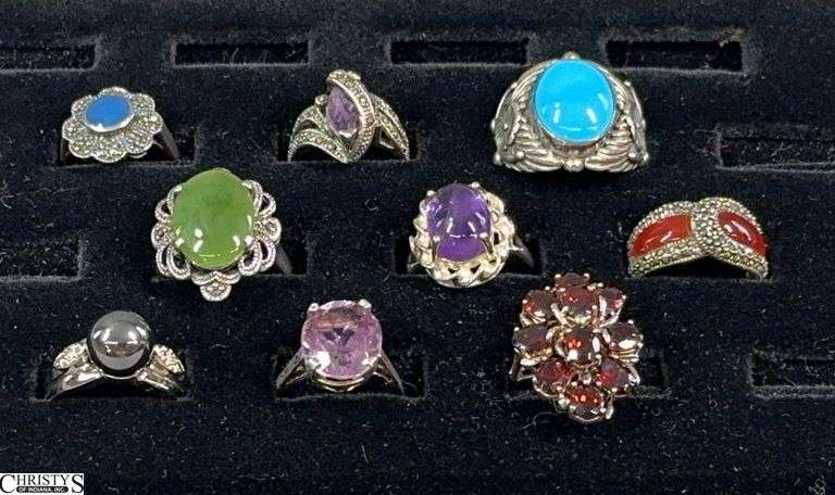 9 Fashion Rings Marked 925 or Sterling image