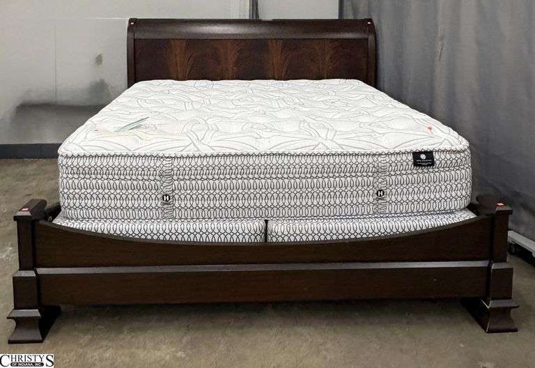 Contemporary King Bed Frame and Hotel Collection Mattress and Box Springs - 81" x 52" x 90" as sits - mattress would benefit from a spot clean image