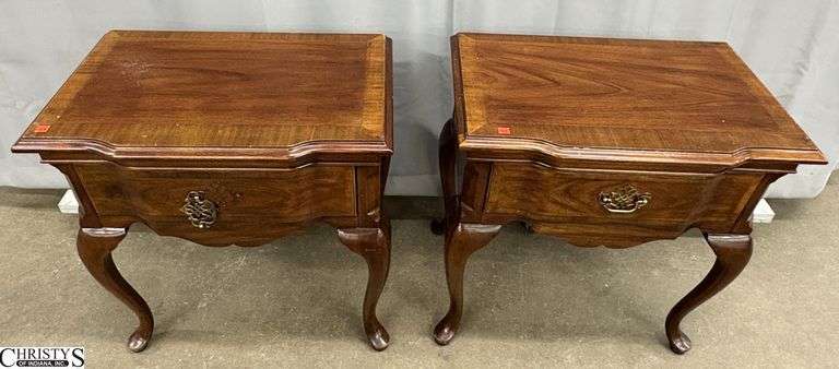 Unique Queen Anne Style Single Drawer Nightstands - 26" x 16" x 27" - some edge/finish wear image