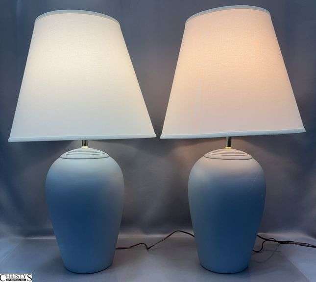2 Blue Tone Ceramic Table Lamps - 30" of tallest image