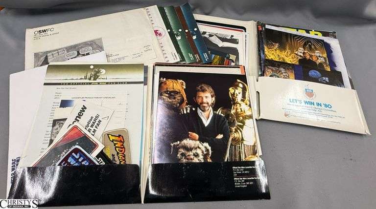 Official George Lucas Fan Club Folder, Patches, and Other 1980-1983 Star Wars Memorabilia, Black and White Photos from The Movies, 1977 Printed Book Stickers, Original Assembly Instruction Inserts For Many Vintage Toys See Photos for More image