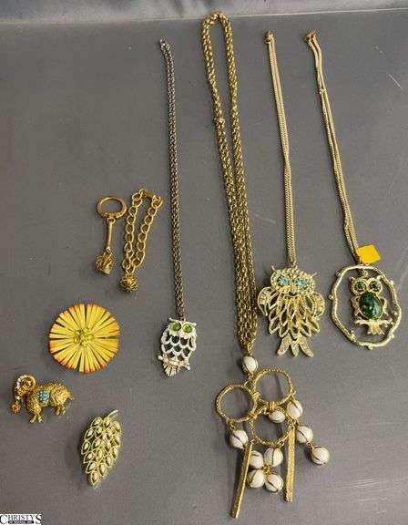 MCM Jewelry Grouping - Owl Pendant Necklaces, Brooches, Necklaces