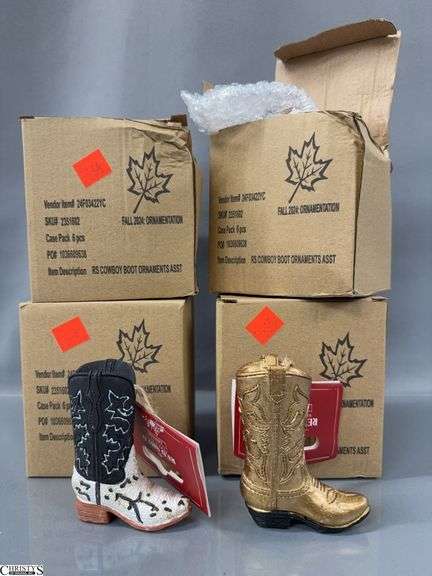 4 Boxes Of 6 Red Shed Cowboy Boot Ornaments image