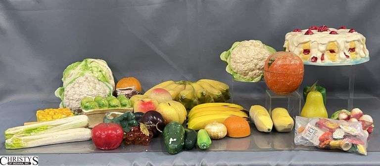 4 Flats Assorted Chalkware and Artificial Fruit - 11" of largest piece - some finish loss, chipping image