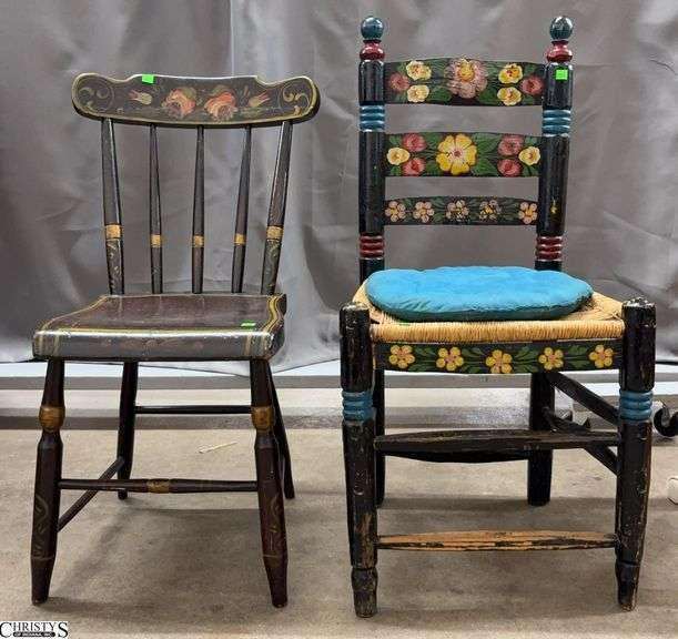 2 Hand Painted Side Chairs - 37" T x 18" seat of largest image