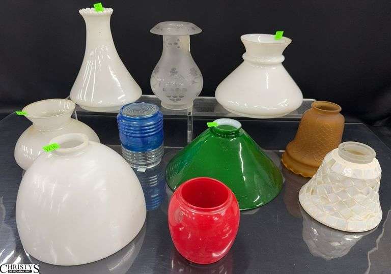 10 Glass Light Fixture Shades - 9.5" D of largest, some chipping image