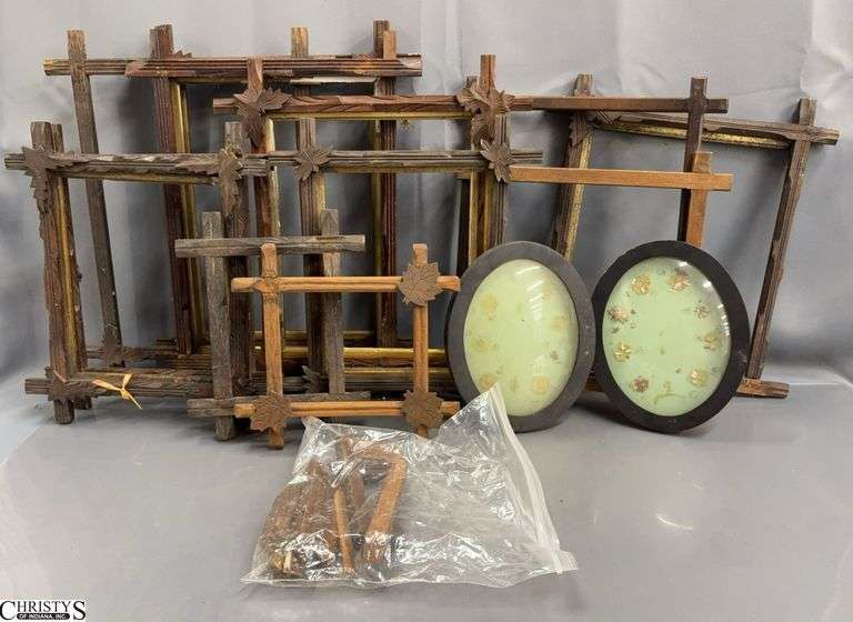 Assorted Wooden Adirondack Open Frames, Approx 12 - Some wear and loose pieces - 15" x 19" of largest image