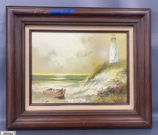 Signed Coastal Oil on Canvas - 23.5" x 19.5" of frame image