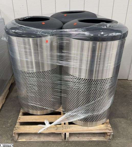 Stainless Trash and Recycle Containers, Wood Skid Included 41" Tallest image