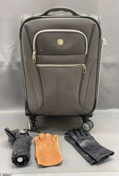 Grey Swiss Rolling Carry On Size Luggage, Umbrella and 2 Pair Of Gloves image