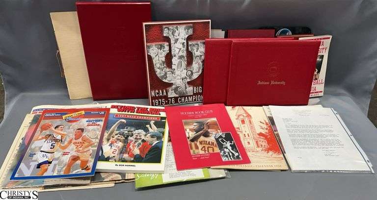 IU Basketball Big 10 1976 Championship Plaque, Indiana Basketball Books, Assorted IU Sports Paper Ephemera - 8.5" x 11" of plaque image