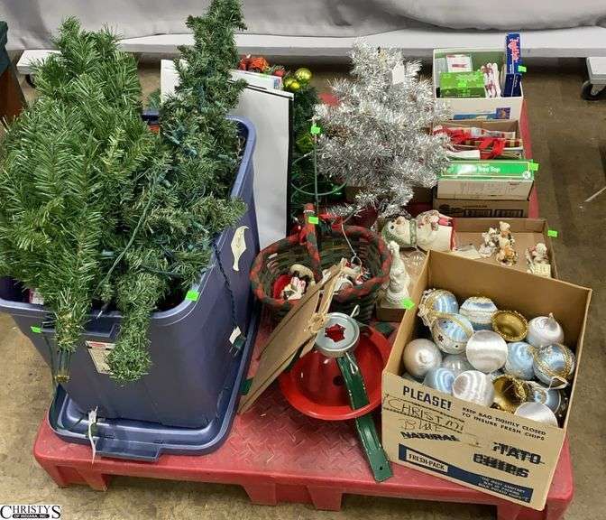 Skid of Christmas - Artificial Tree Parts, Ornaments, Tree Stand, Wreath, Misc - SKID NOT INCLUDED image