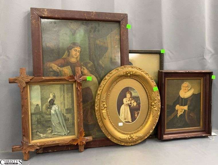5 Framed Vintage Portrait Prints of Ladies - 16" x 23" of largest, some scuffing to frame image