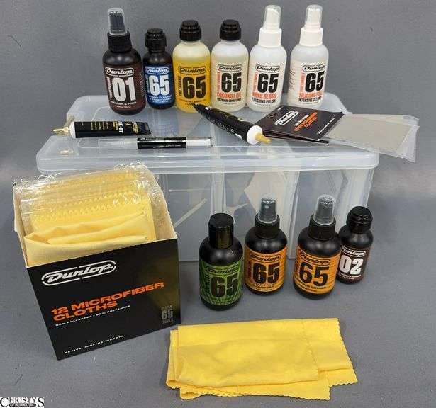 Dunlop Cleaning, and Instrument Care Chemicals, and Cloths in a Plastic Tote image