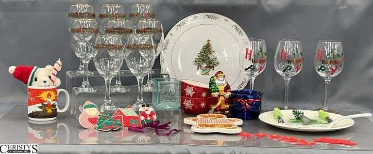 Christmas Glass Stemware, Serving Plates, Misc - 12" D of largest image