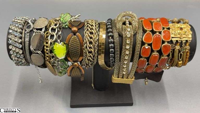 14 Braclets- 1 Marked Genuine Copper and 1 Marked Goldette image